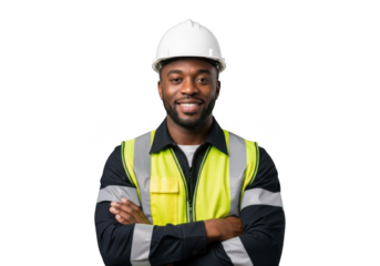 Smiling construction worker isolated on transparent background