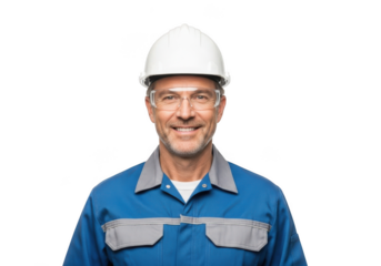 Smiling construction worker isolated on transparent background