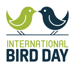 Fototapeta premium Green and Blue Birds Celebrating International Bird Day on a White Background