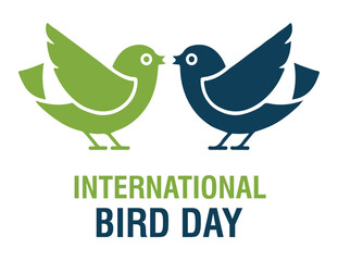 Fototapeta premium Green and Blue Birds Kissing on International Bird Day on a White Background