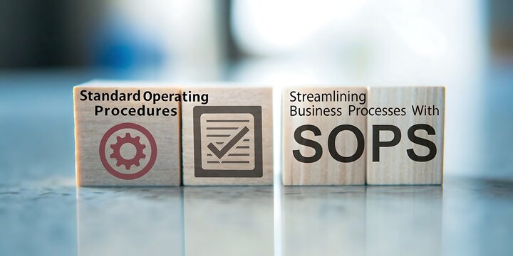 Wooden blocks with standard operating procedures and S O Ps on white background SOPs business processes