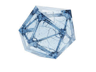 Intricate geometric crystal structure with blue hues transparent background