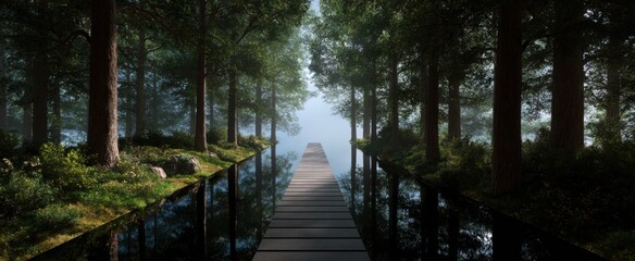 Fototapeta premium The solitary walkway dances like a ribbon through towering trees whispering secrets.