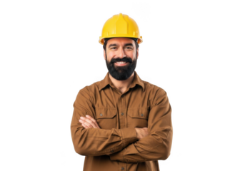 Confident construction worker isolated on transparent background