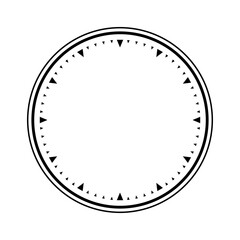 Mechanical clock face, bezel. Watch dial with minute and hour marks. Timer or stopwatch element. Blank measuring circle scale with divisions. Vector illustration