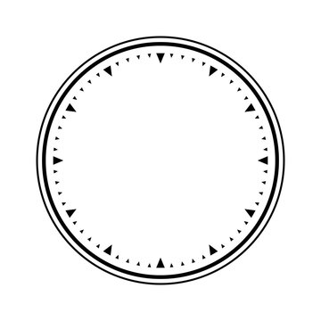 Mechanical clock face, bezel. Watch dial with minute and hour marks. Timer or stopwatch element. Blank measuring circle scale with divisions. Vector illustration