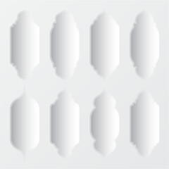 Islamic frames, oriental style objects. Arabic shapes, windows and arches with shadows. Traditional ornamental frame. Muslim holidays, Ramadan Kareem. Modern eastern architecture. Vector illustration