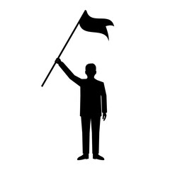 Businessman holding Victory Flag Silhouette. Goal Achievement and Business Success Concept. Vector Illustration.
