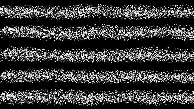 Abstract textured white stippled horizontal stripes on black background with particle noise