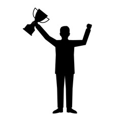 Businessman Holding Trophy Silhouette. Goal Achievement and Business Success Concept. Vector Illustration.