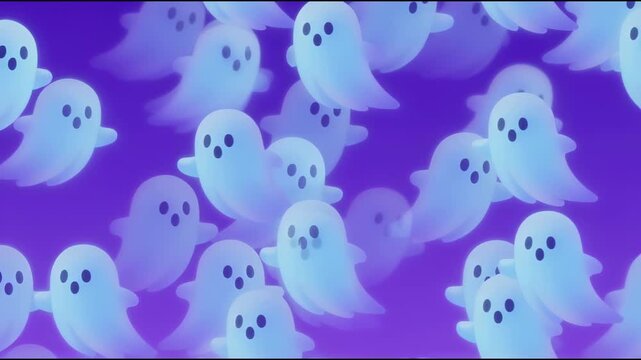 Cute cartoon ghosts floating against vibrant purple background