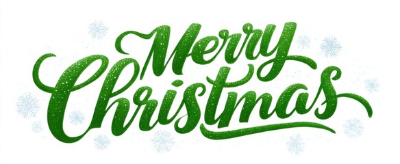 Fototapeta premium Green handwriting on snowy white sends joyful christmas wishes and festive cheer.