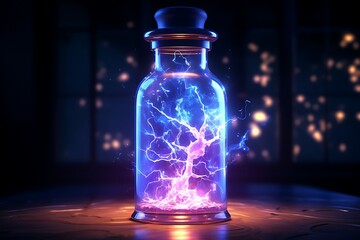 magical colorful lightning in a bottle