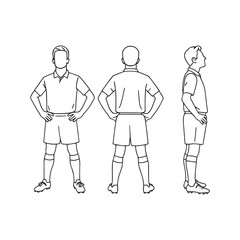 vector line art illustration of football players wearing plain jersey in various angles