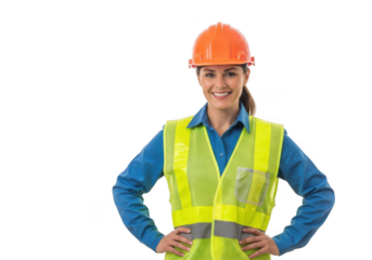 Confident construction worker smiling isolated on transparent background