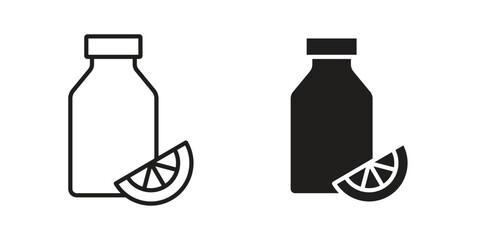 Juice bottle icon element in flat simple style. Thin stroke editable icons