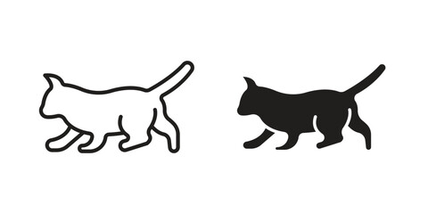 Kitten icon element in flat simple style. Thin stroke editable icons