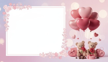 Romantic gift ideas for valentine's day home setting digital art cozy atmosphere close-up view love and affection themes with teddy bears and heart balloons