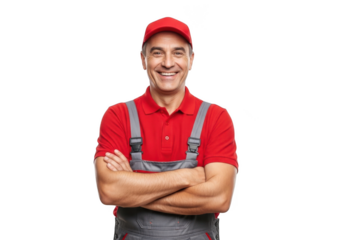 Happy maintenance worker isolated on transparent background