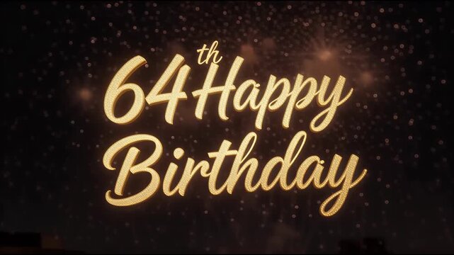 Golden birthday text with fireworks display against dark sky at night