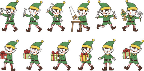 Cute Running Characters, Workshop Workers, and Dancing Holiday Clipart Collection.