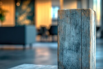 Close-up of a Rustic Wooden Post in a Modern Interior
