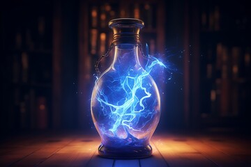 magical colorful lightning in a bottle