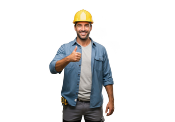 Construction worker giving thumbs up isolated on transparent background