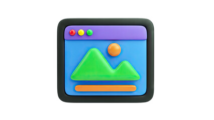 3D Rendered Webpage Icon with Landscape Illustration