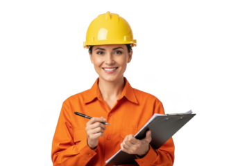 Engineer reviewing plans isolated on transparent background