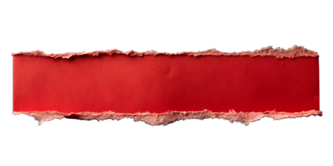 Torn red paper strip on transparent background