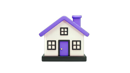 3D Rendered House with Purple Roof on White Background