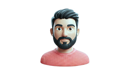3D Rendered Man Portrait with Beard and Pink Sweater