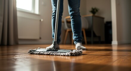 Fototapeta premium Cleaning Wooden Floor at Home