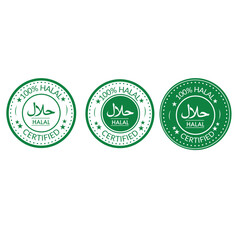 Green Circular Stamps with 100 Halal Certified Text and Arabic Script for Halal Product Verification and Compliance