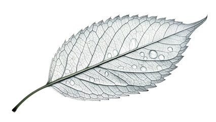 Intricate Skeleton Leaf with Water Droplets and Detailed Vein Structure