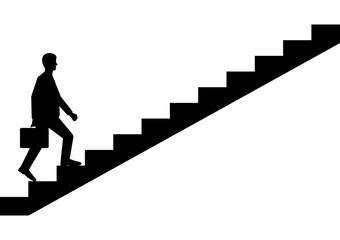 Businessman walking Upstairs Silhouette. Business Opportunity and  Career Success Concept. Vector Illustration. 