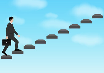 Businessman walking Upstairs. Business Opportunity and Career Success Concept. Vector Illustration. 