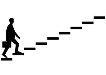 Businessman walking Upstairs Silhouette. Business Opportunity and  Career Success Concept. Vector Illustration. 