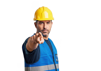 Construction worker pointing isolated on transparent background