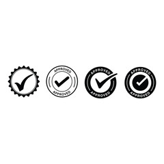 Approved Check Mark Stamps: Four Black and White Designs for Certification, Approval, Verification, and Official Documentation