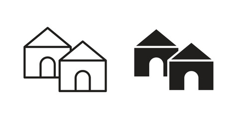 Neighborhood icon element in flat simple style. Thin stroke editable icons
