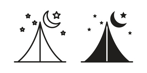 Night camping icon element in flat simple style. Thin stroke editable icons © iconic
