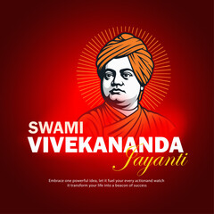 Swami Vivekananda Jayanti Vector Illustration with Radiant Halo on Red Background