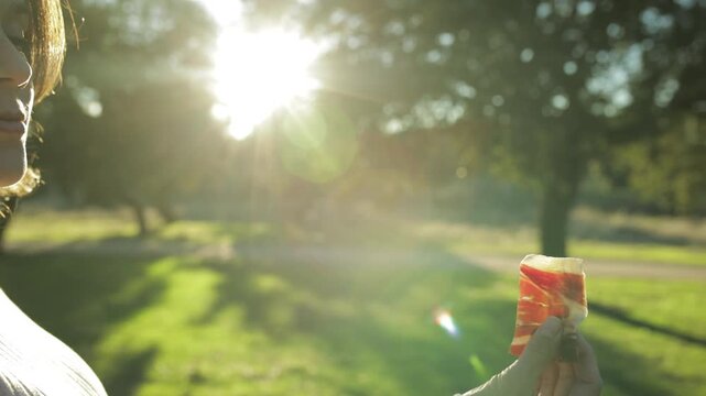 Mujer embarazada como jam&oacute;n ib&eacute;rico al atardecer en plena naturaleza