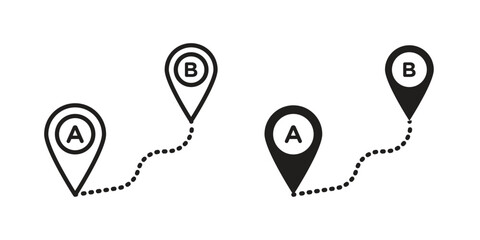 Path A to B icon element in flat simple style. Thin stroke editable icons © iconic