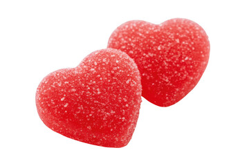 Two red heart shaped candies isolated on transparent background