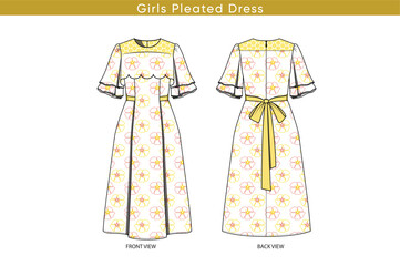 Girls Trendy Floral Dress Vector with Transparent Net Cloud Yoke