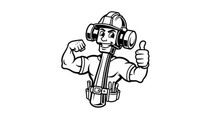 Resilient Worker: A strong worker, adorned in safety gear, confidently flexes his bicep and offers a thumbs-up, showcasing readiness and safety awareness.