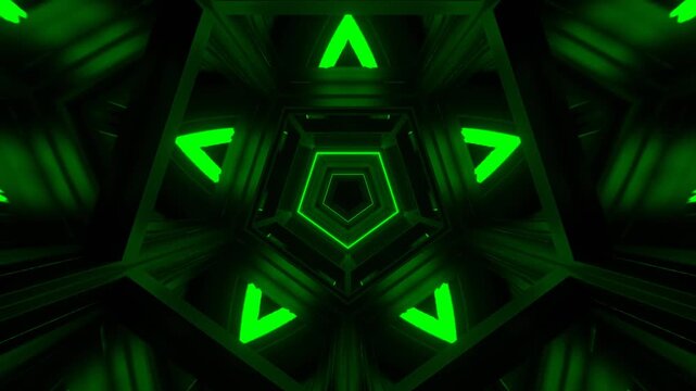 Blue and Green Mirrored Pentagonal Tunnel Background VJ Loop in 4K